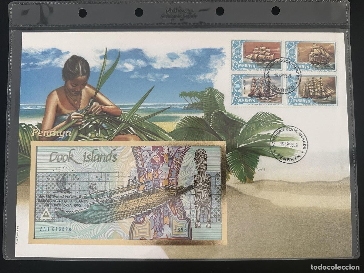 Briefmarken: Penrhyn Cook Islands FDC Philswiss 1993 veleros billete banco