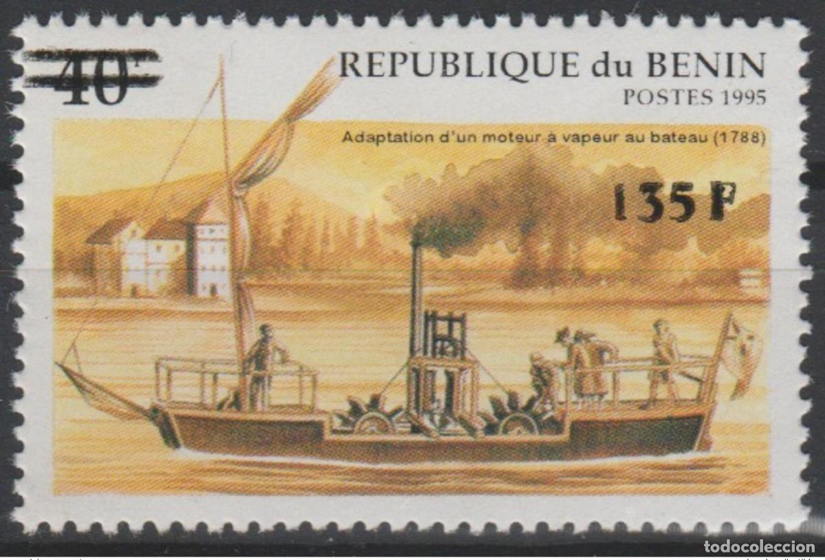 Sellos: Adaptaci&oacute;n de la m&aacute;quina vapor Mi. 1232 Benin 2000 al barco sobrecargado 1788 MNH**