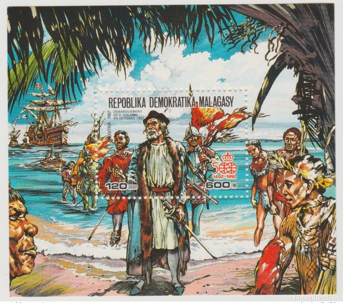 Sellos: Madagascar 1987/1992 Mi. Bl. 58A 1492 Crist&oacute;bal Col&oacute;n Discovery America