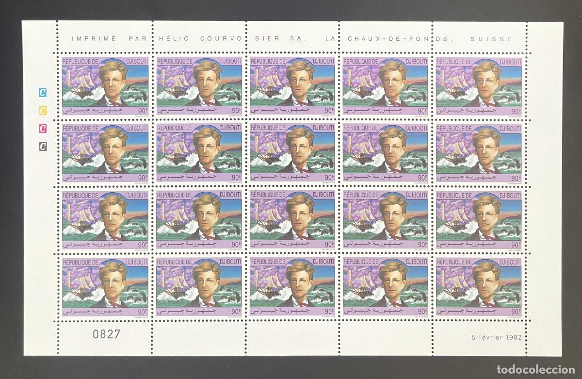 Timbres: Yibuti 1992 YT 689 bloque Arthur Rimbaud poeta velero barco navegaci&oacute;n