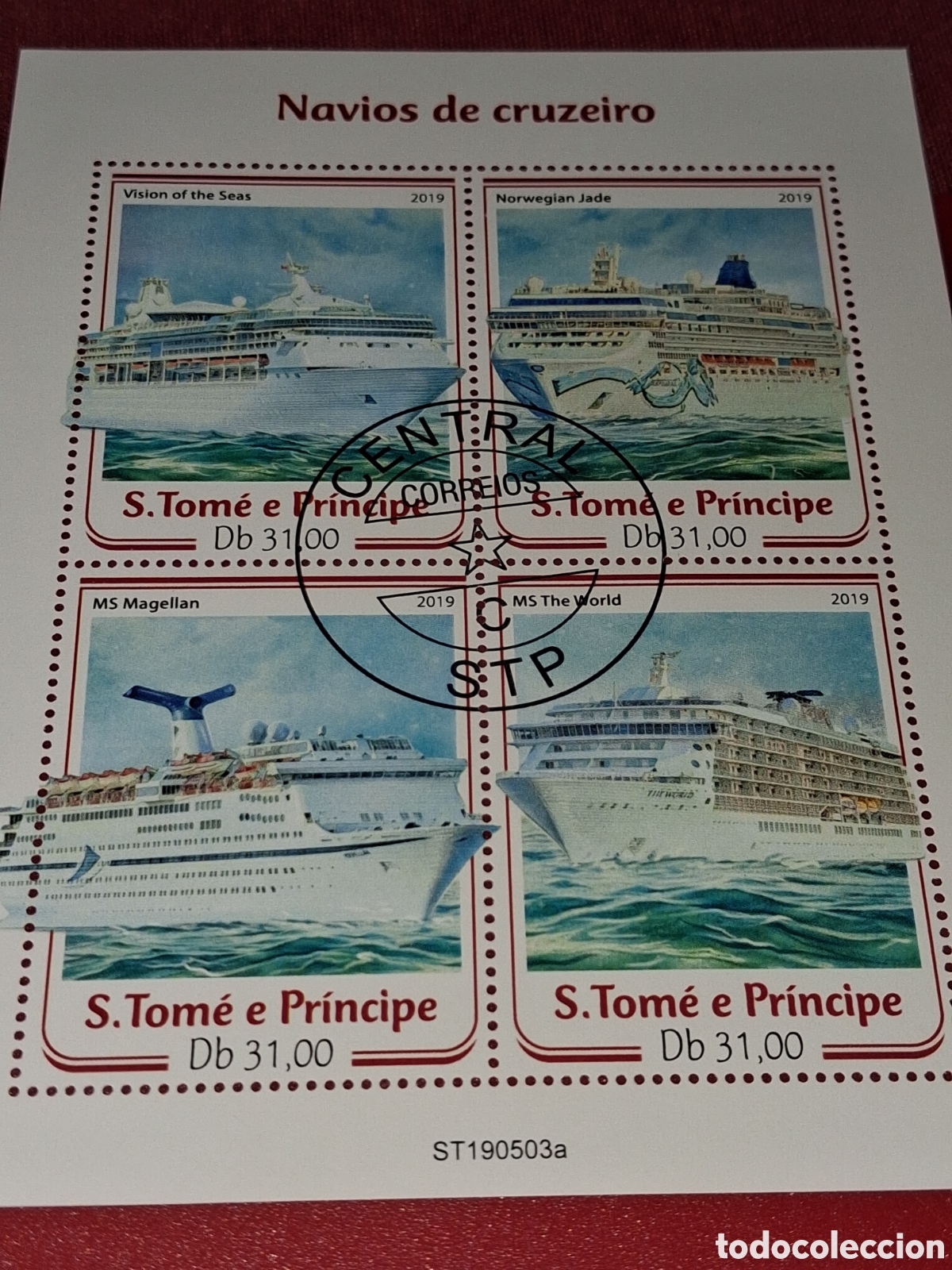 Sellos: HB Tome Pr&iacute;ncipe mtdo 2019. Crucero. Barco. Transatl&aacute;ntico. Turismo. Navio. Buque.