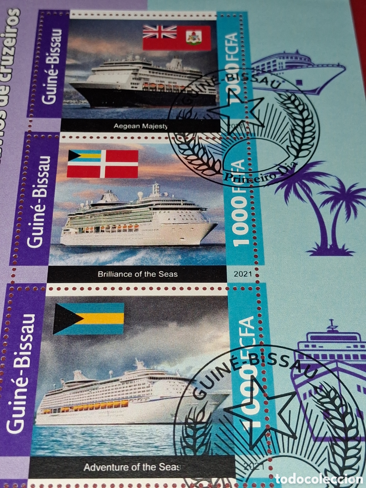 Sellos: HB Guinea Bissau mtdo 2021. Crucero. Barco. Transatl&aacute;ntico. Turismo. Navio. Buque. Banderas