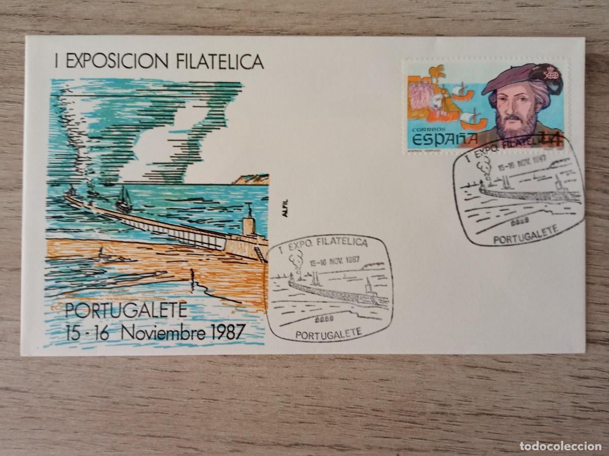 Francobolli: SOBRE CENTENARIO DEL MUELLE DE HIERRO DE PORTUGALETE, EXPOSICI&Oacute;N 1987