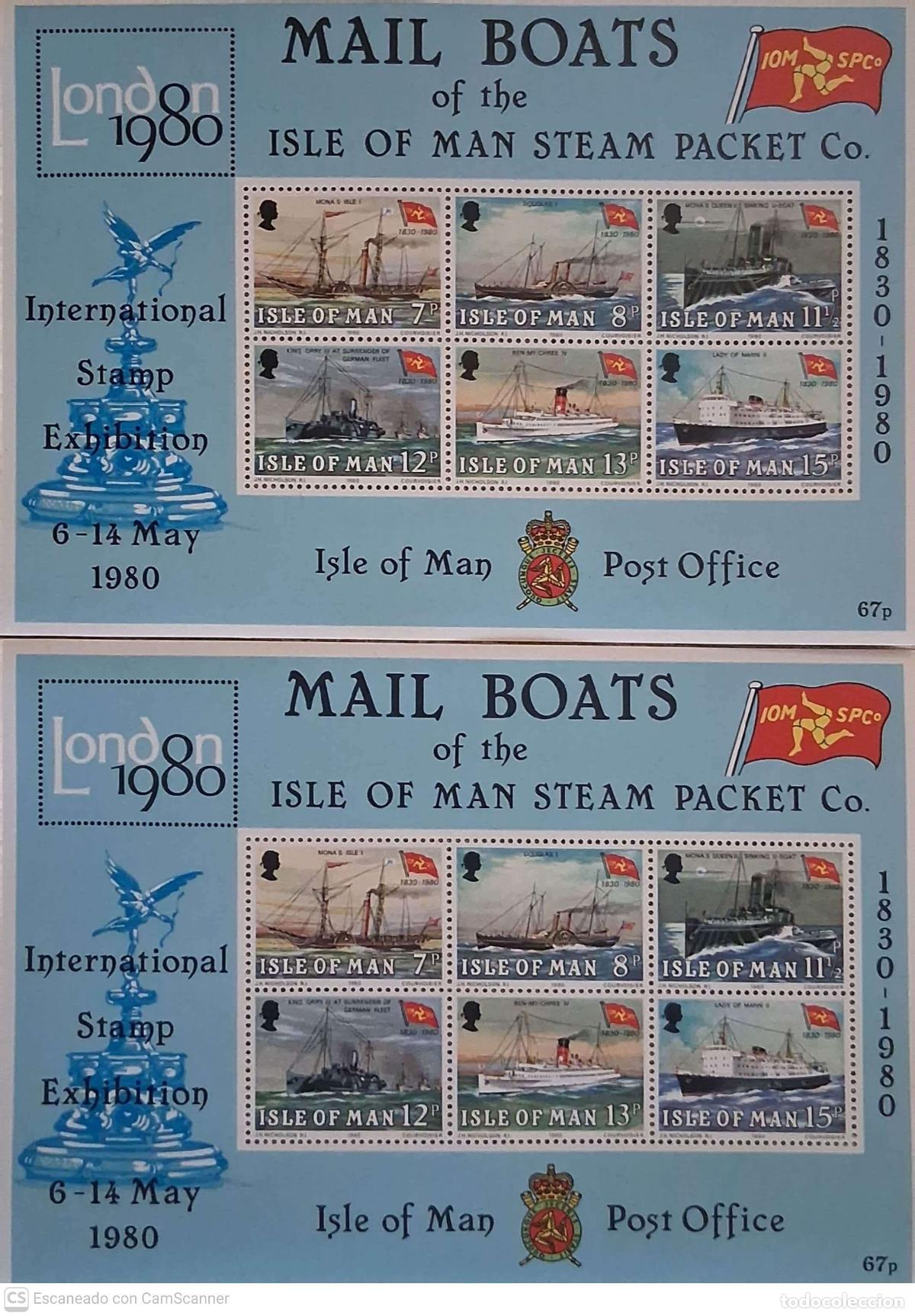 Sellos: LIQUIDACI&Oacute;N. 2 HB 3 Man Barcos de la C&iacute;a. Isla de Man. Exp. London'80. Sellos nuevos y numeraci&oacute;n Yv
