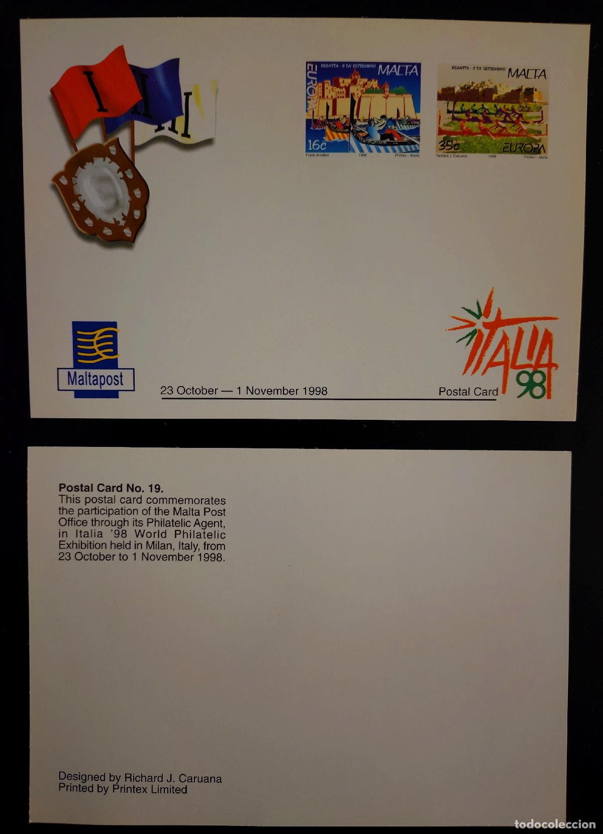 Sellos: Malta 1998 completo postal tarjeta n&deg;19 Italia Mil&aacute;n exposici&oacute;n Regatta Europa