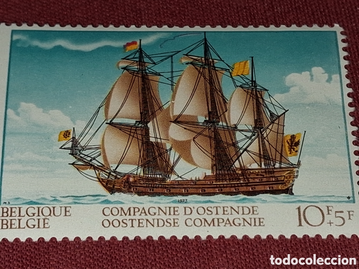 Sellos: Sello (1/3v) B&eacute;lgica nuevo 1973. John Jacob, comercio compa&ntilde;&iacute;a Unidas. Barco. Velero. Navio.