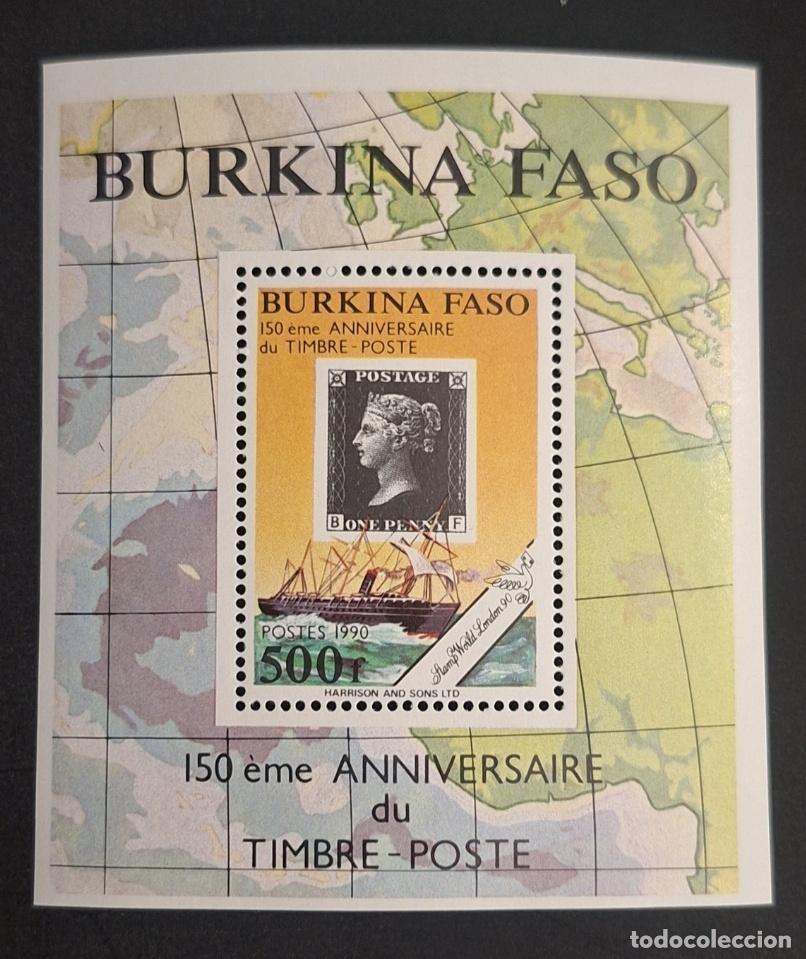 Sellos: Burkina Faso 1990 Mi. Bl. 132 Penny Black barco mapa mundo