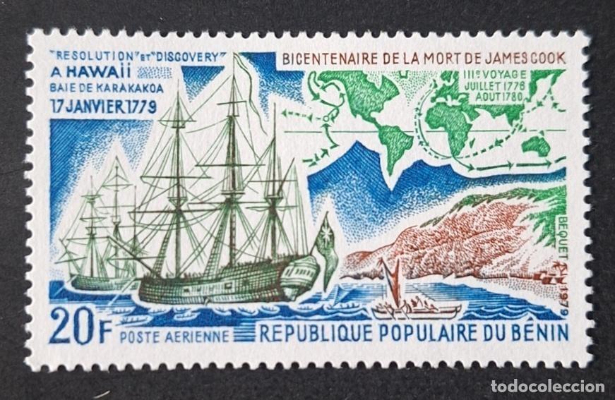 Sellos: Ben&iacute;n 1979 Mi. 182-183 Correo a&eacute;reo James Cook Hawaii barco mapa