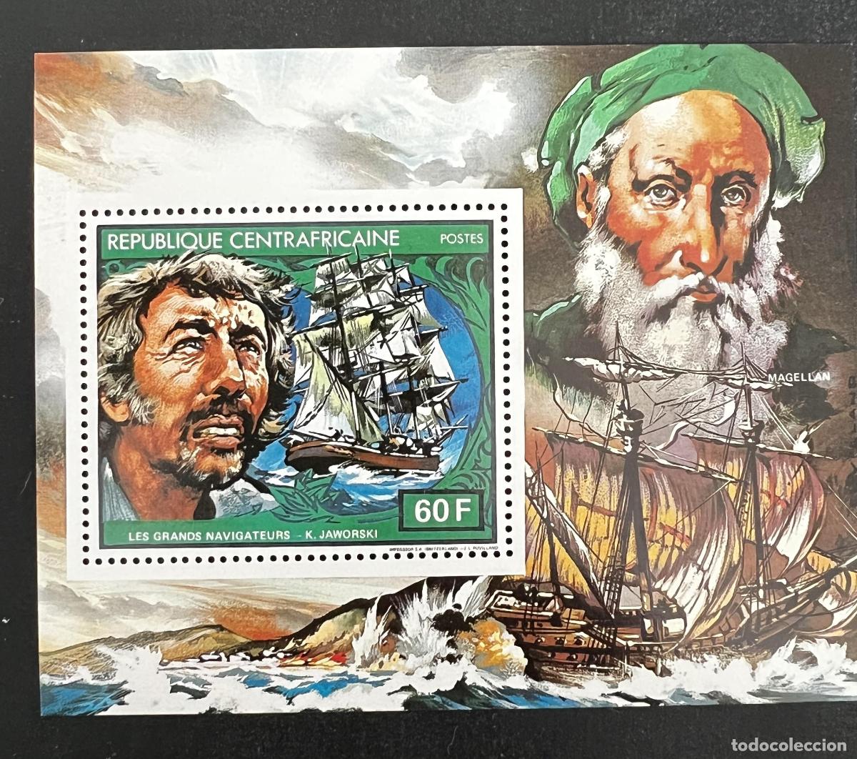 Sellos: Centro&aacute;frica 1981 Mi. Bl. 769 Grandes navegantes Magallanes velero