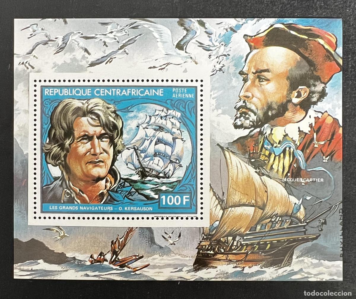 Sellos: Centro&aacute;frica 1981 Mi. 771 Navegantes Kersauson Cartier velero