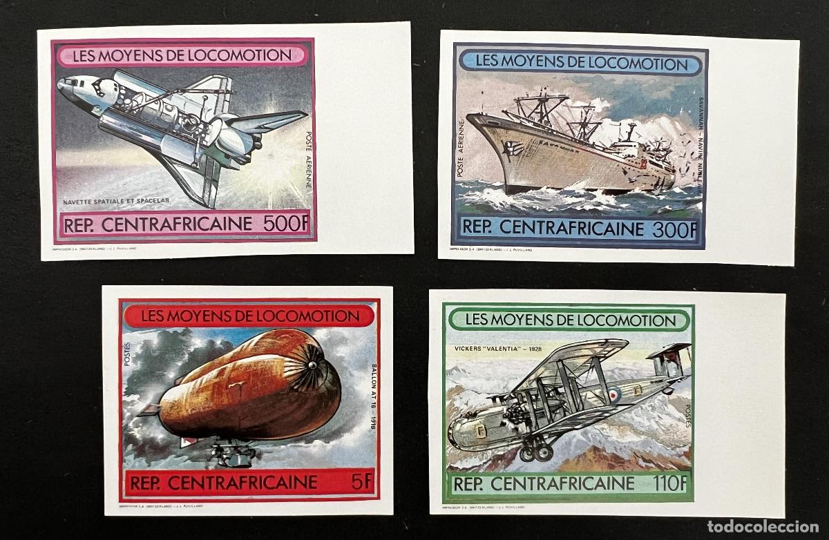 Sellos: Centro&aacute;frica 1982 Mi. 825-828B ND lanzadera espacial barco dirigible avi&oacute;n