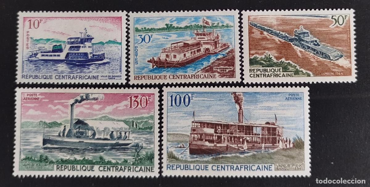 Sellos: Centro&aacute;frica 1968 Mi. 176-180 barcos vapor fluvial navegaci&oacute;n Bangui