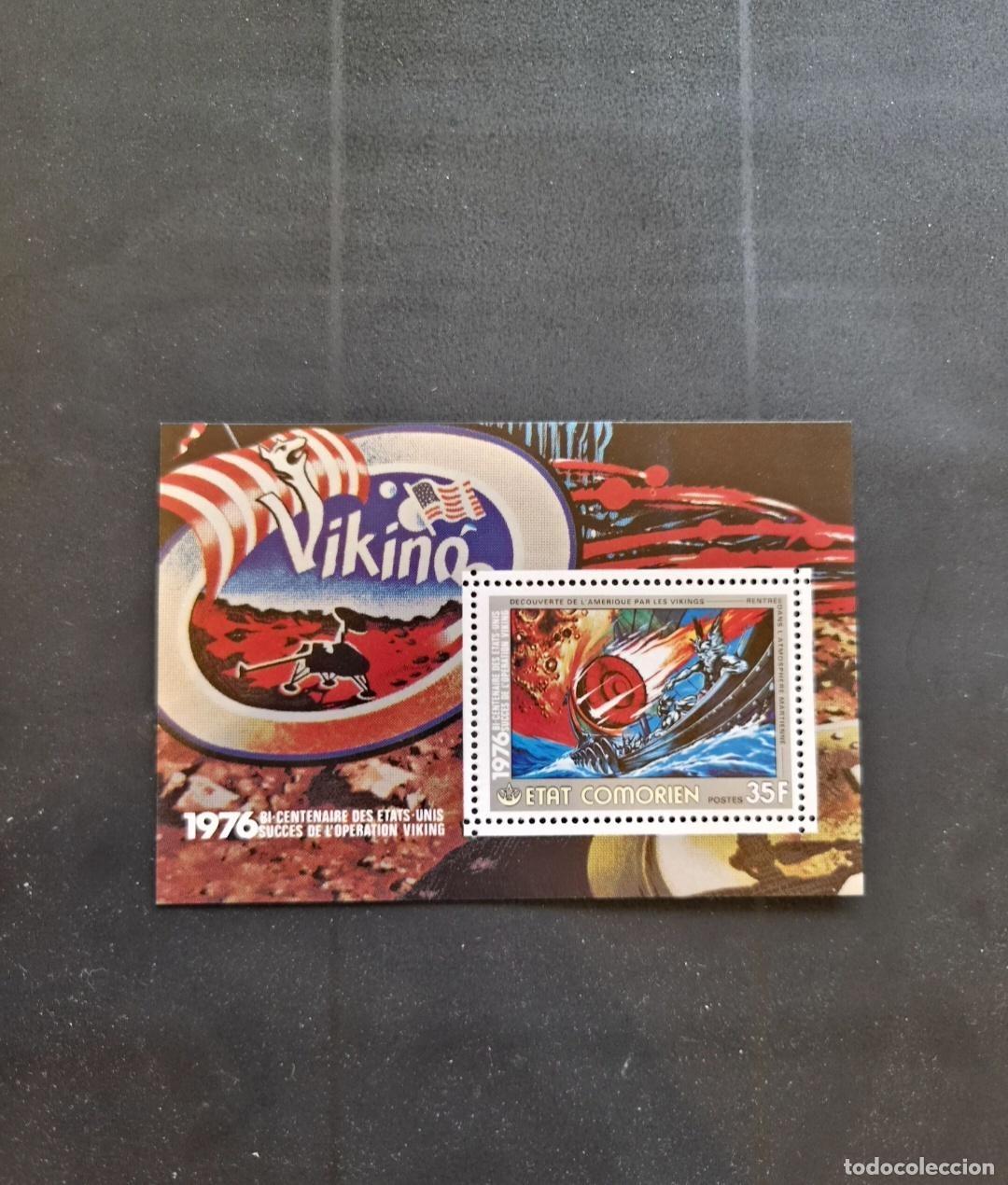 Sellos: Comoras 1976 Mi. Bl. 308 Bicentenario Viking Descubrimiento Am&eacute;rica