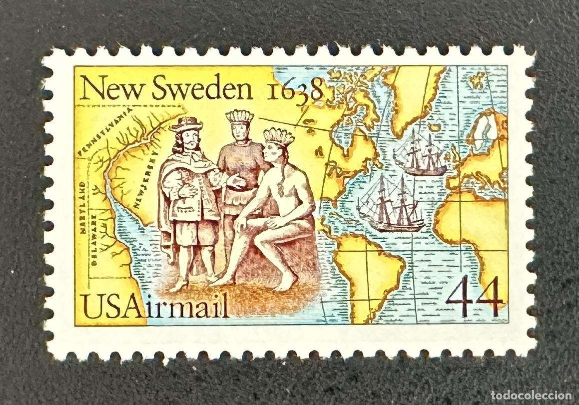 Sellos: EE.UU. 1988 Mi. 1974 emisi&oacute;n conjunta Nueva Suecia 1638 tarjeta barcos