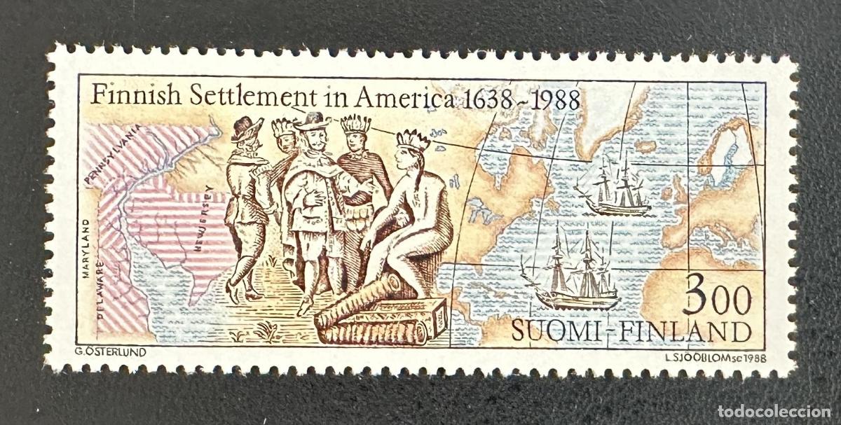 Sellos: Finlandia 1988 Mi. 1048 emisi&oacute;n conjunta colonizaci&oacute;n Am&eacute;rica barcos