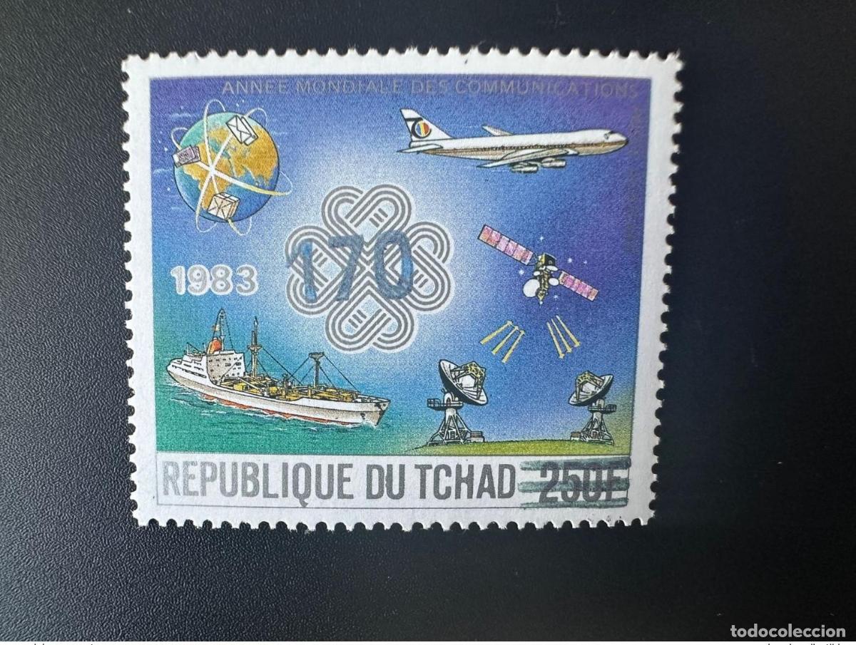Sellos: Chad 1987/1988 Mi. 1147 avi&oacute;n de comunicaciones sobrecargado para el A&ntilde;o Mundial