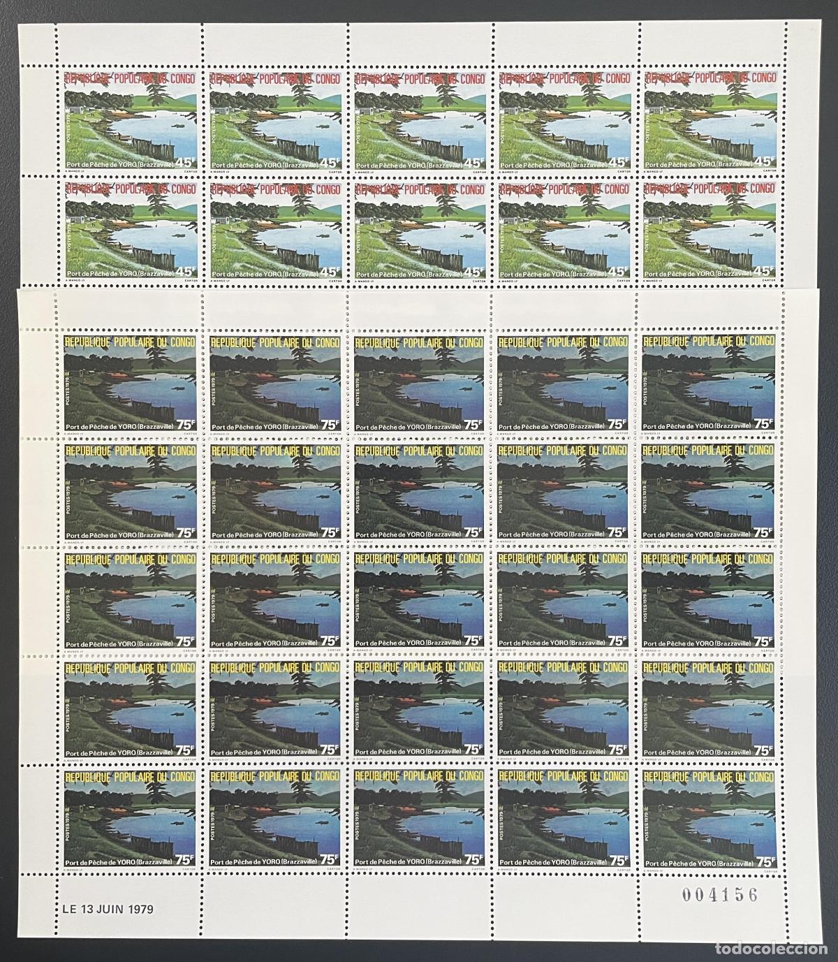 Briefmarken: Congo 1979 YT 556-557 tabl&oacute;n pesca portuaria Yoro Brazzaville transporte en barco