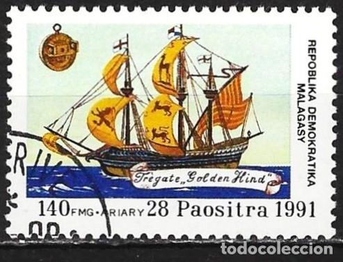 Sellos: Madagascar 1991 - Mi 1318 - YT 1019 - El Velero &rdquo; Golden Hind &rdquo;
