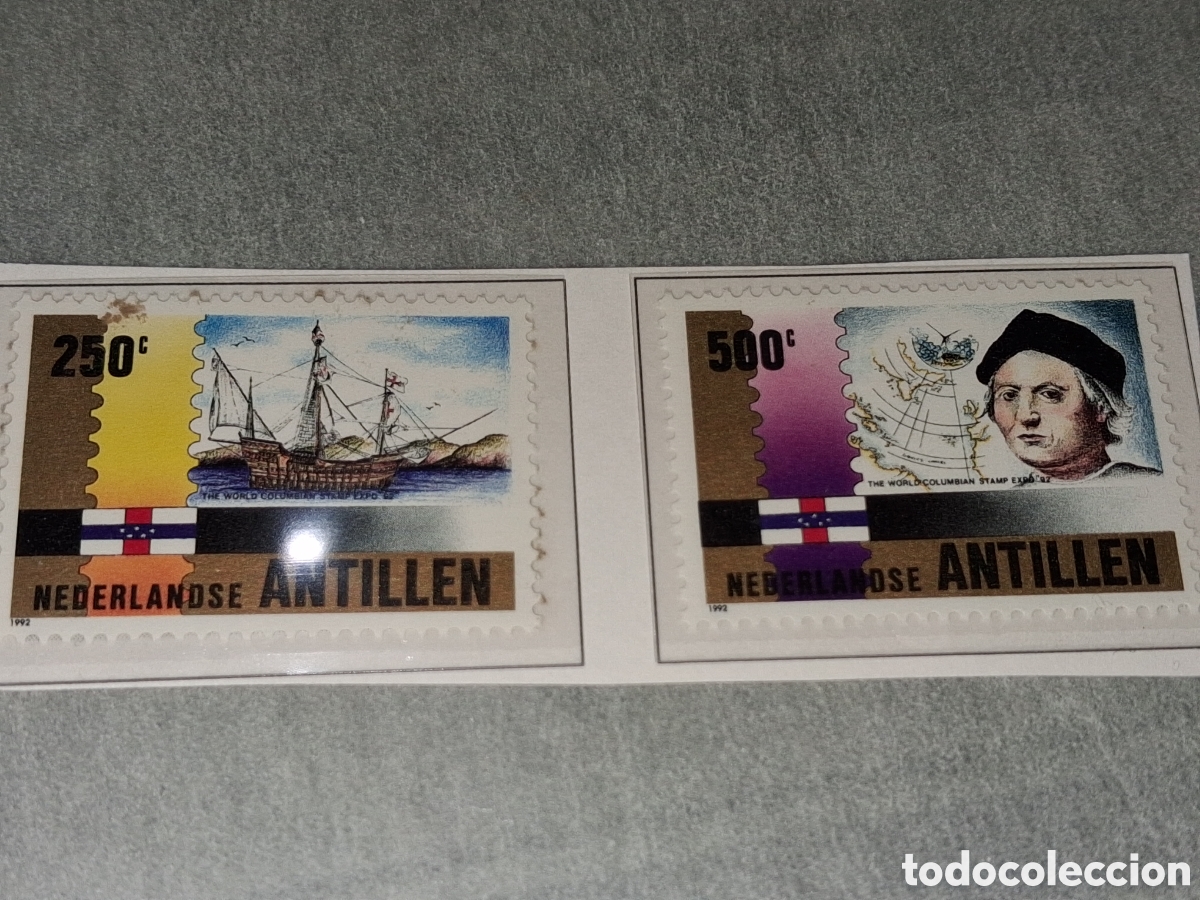 Sellos: Sello Antillas Holandesas nuevo 1992. Exp Filt Inter Colombina. Col&oacute;n. Velero. Descubrimiento. Barco