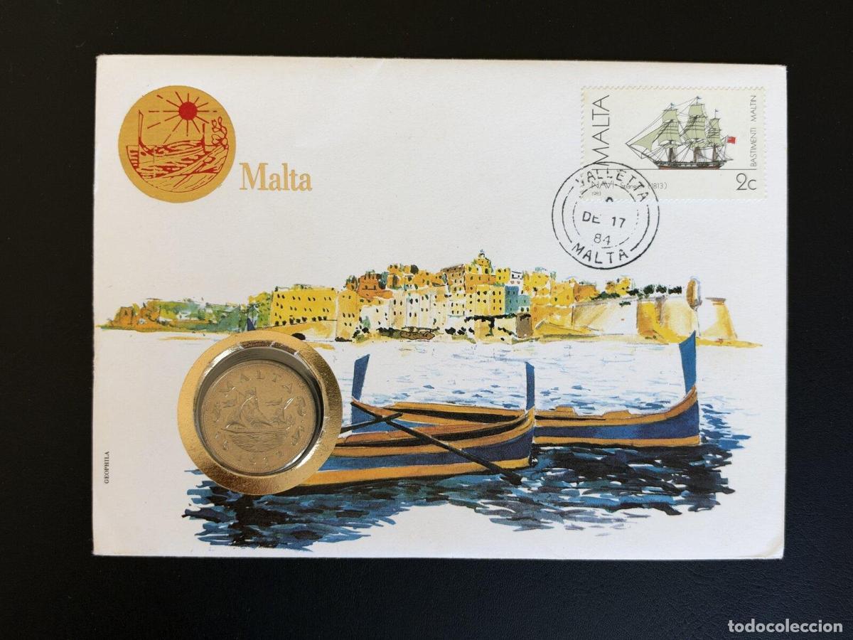 Sellos: Malta sobre numism&aacute;tico 1984 La Valeta velero sello 2c