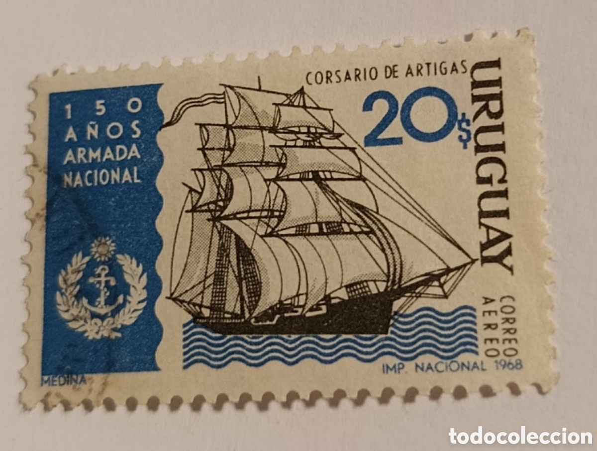 Timbres: URUGUAY sello barco Corsario Artigas a&ntilde;o 1968 20 Peso Uruguayo