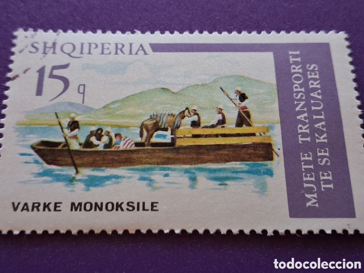 Selos: Sello (1/6v) Albania mtdo 1975. Historia transporte. Barca. Barcaza. Bote. Barco. Caballo. Naturalez