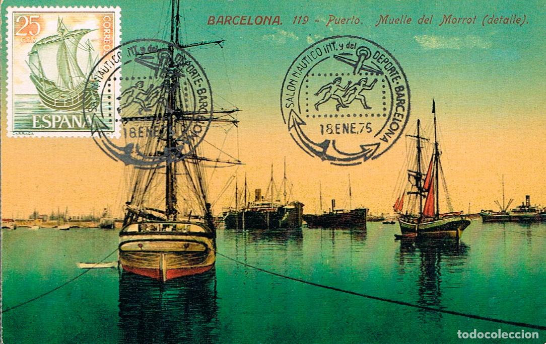 Sellos: A&Ntilde;O 1975, SALON NAUTICO DE BARCELONA EN TARJETA ANTIGUA principios siglo XX