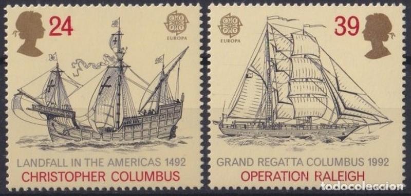 Stamps: F-EX64288 ENGLAND UK MNH 1992 LANDFALL REGATTA COLUMBUS RALEIGH SHIP BARCOS.