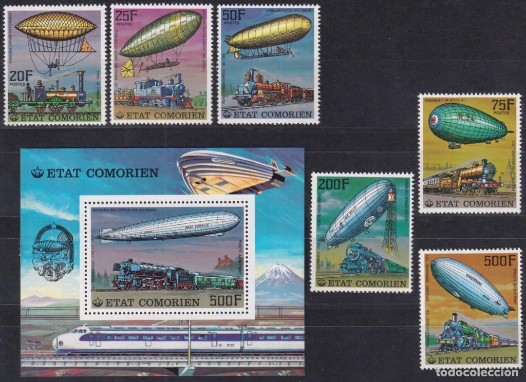 Briefmarken: F-EX62855 COMORES MNH 1977 TRANSPORT ZEPPELIN RAILWAY TRAIN SHIP LOCOMOTIVE.
