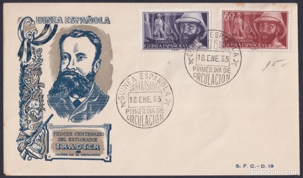 Sellos: F-EX64088 SPANISH GUINEA 1955 FDC CENT IRADIER EXPEDITION INDIGENOUS CANOES SHIP.