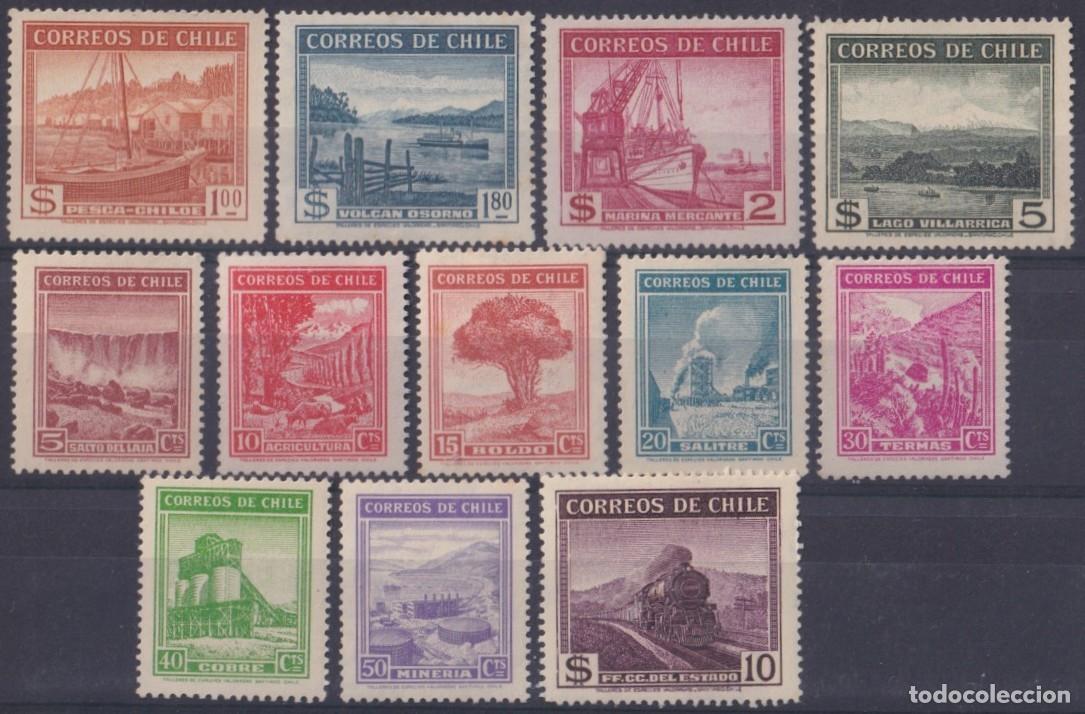Sellos: F-EX63503 CHILE ORIGINAL GUM 1942-46 SALITRE COPPER SHIP MINNING RAILWAY TRAIN SHIP LOCOMOTIVE.