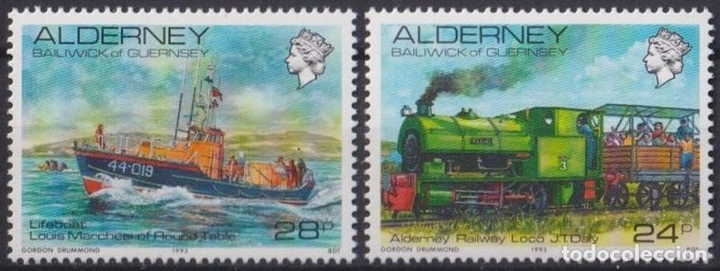 Sellos: F-EX63948 ALDERNEY UK ENGLAND MNH 1993 LIFEBOAT SHIP RAILROAD FERROCARRIL.