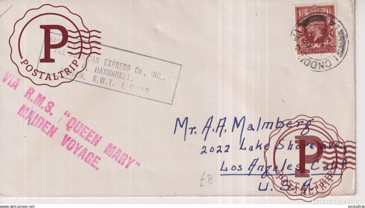 Sellos: QUEEN MARY MAIDEN VOYAGE 1936 +-16.5*9cm