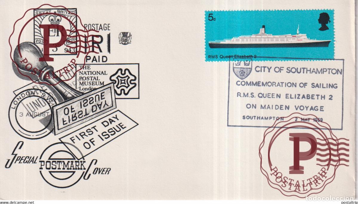Sellos: RMS QUEEN ELIZABETH CITY OF SOUTHAMPTON +-16.5*9cm
