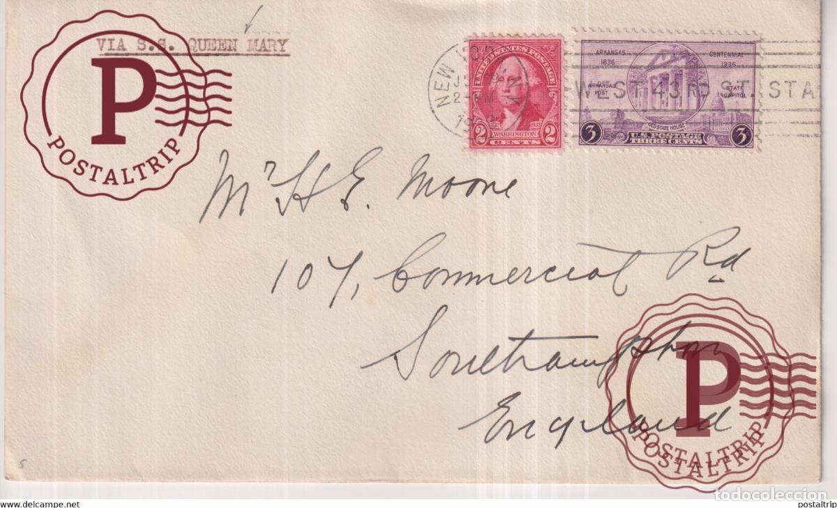Sellos: RMS QUEEN MARY 1938 +-16.5*9cm