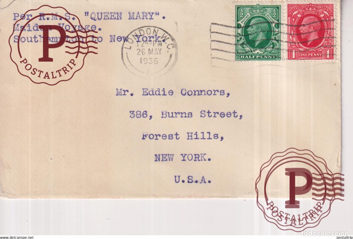 Sellos: PER RMS QUEEN MARY 1936 MAIDEN VOYAGE +-13.5*8cm