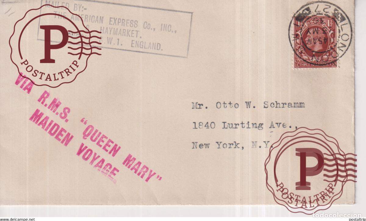 Sellos: RMS QUEEN MARY 1936 MAIDEN VOYAGE FIRST VOYAGE +-15*9cm