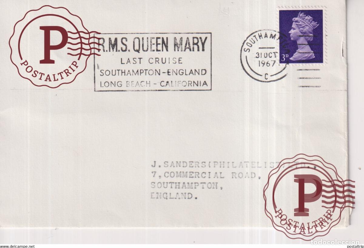 Sellos: PER RMS QUEEN MARY LAST CRUISE 1967 +-14*9.5cm