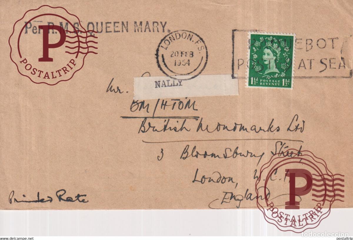 Sellos: RMS QUEEN MARY 1954 +-14*9.5cm