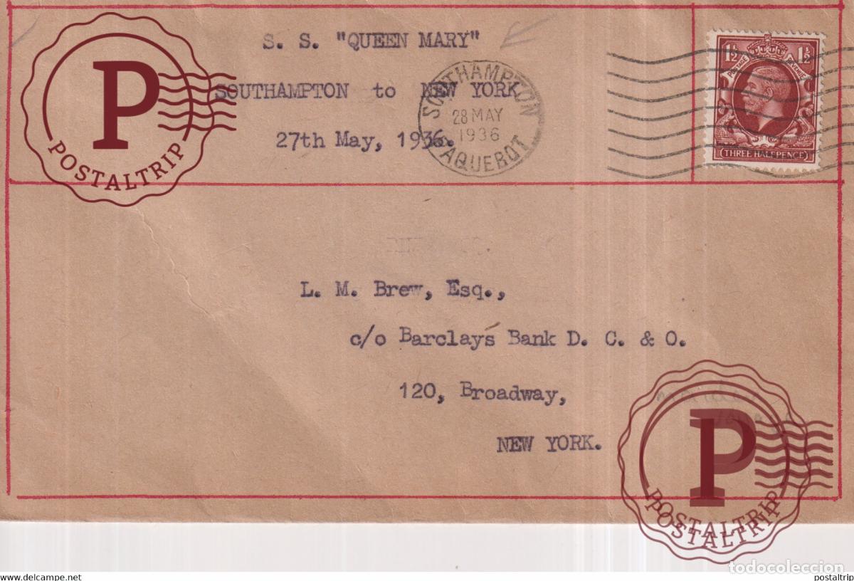 Sellos: RMS QUEEN MARY 1936 MAIDEN FIRST VOYAGE +-14*9.5cm