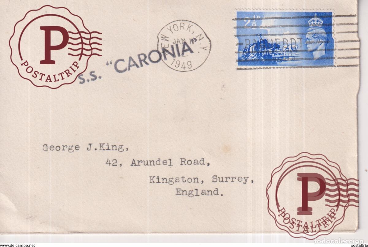 Sellos: SS CARONIA CUNARD POSTED AT SEA PAQUEBOT 1949 +-15*9cm