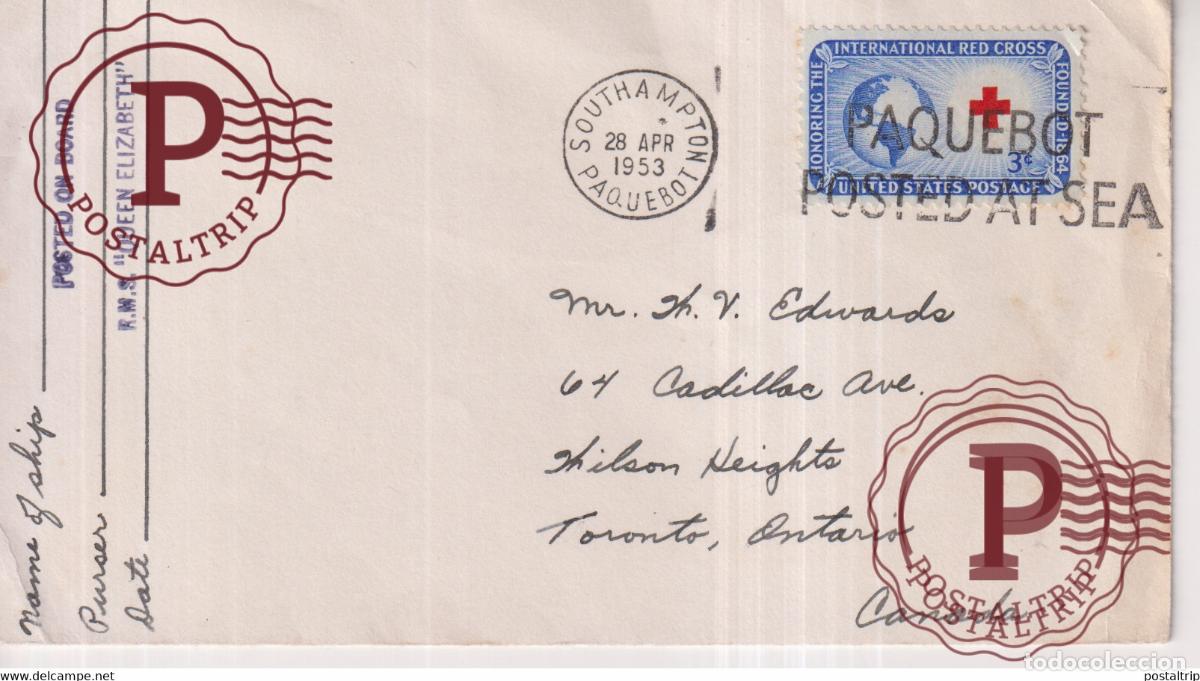 Sellos: 1953 RMS QUEEN ELIZABETH POSTED ON BOARD QUEEN INTERNATIONAL RED CROSS +-16*9cm
