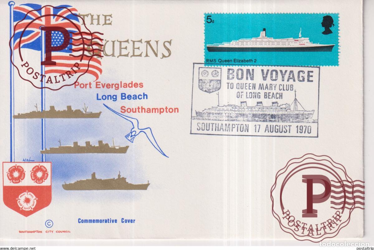 Sellos: THE QUEENS COMMEMORATION OF SAILING RMS QUEEN MARY CLUB LONG BEACH 1970 CUNARD +-16.5*11cm