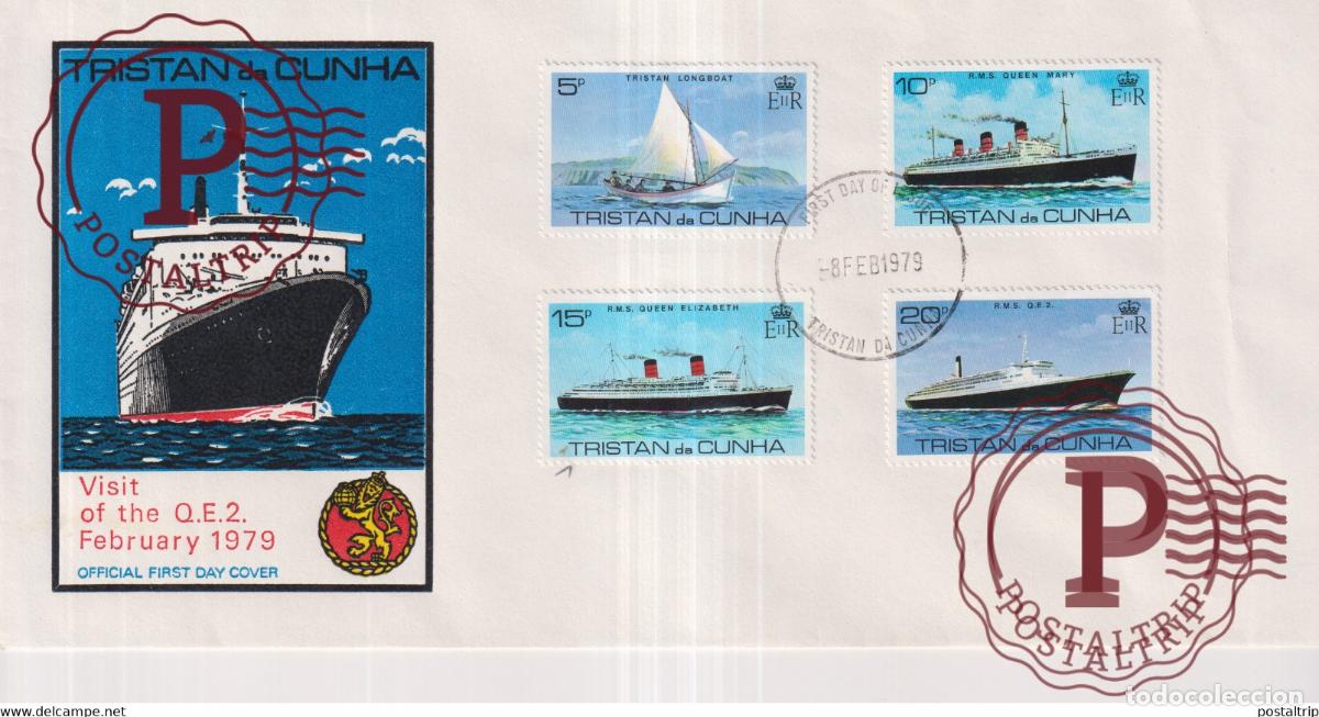 Sellos: TRISTAN DA CUNHA CUNARD WHITE STAR WUEEN ELIZABETH MARY 1979+-22*11cm