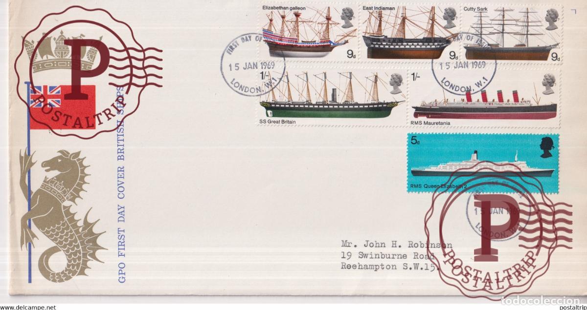 Sellos: CUNARD WHITE STAR 1969 QUEEN ELIZABETH MAURETANIA GREAT BRITAIN GPO BRITISH SHIPS GPO +-23*12cm