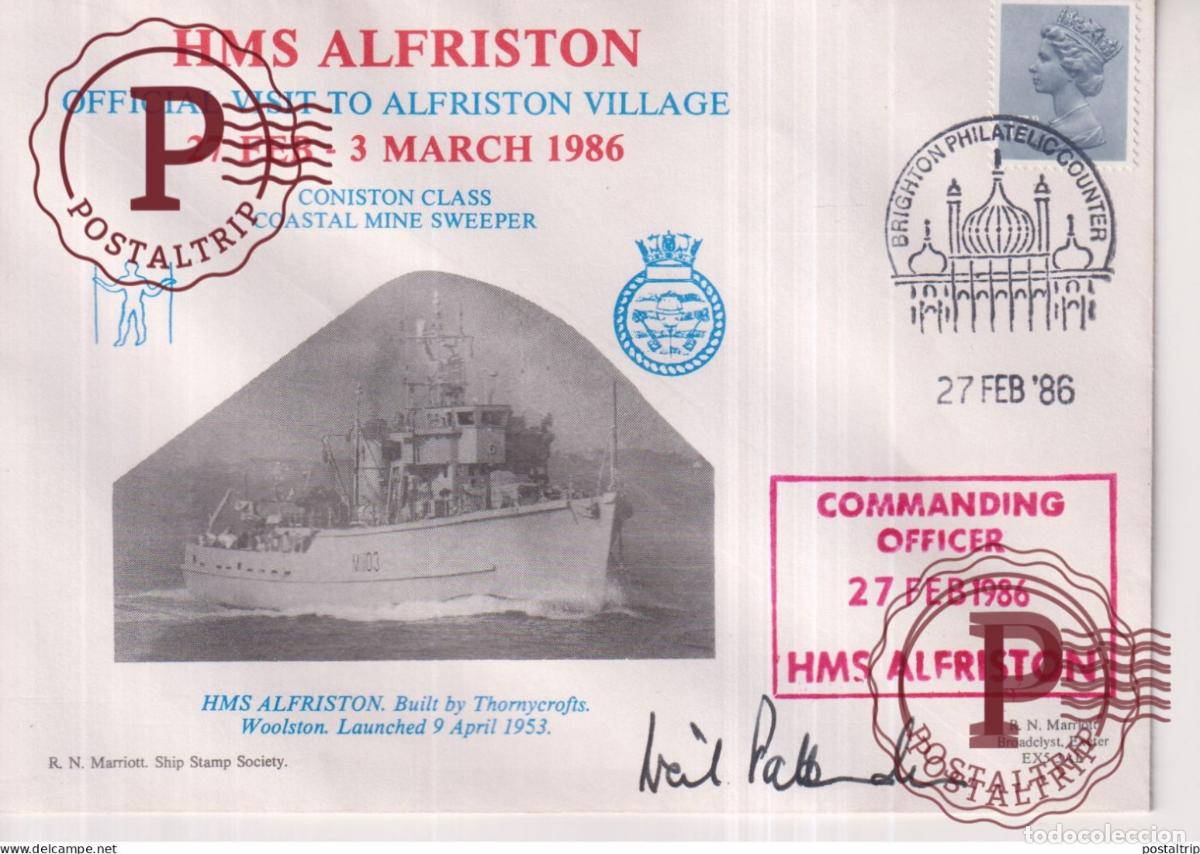 Sellos: HMS ALFRISTON OFFICIAL VISIT 1986 COASTAL MINE SWEEPER 16*11cm cunard