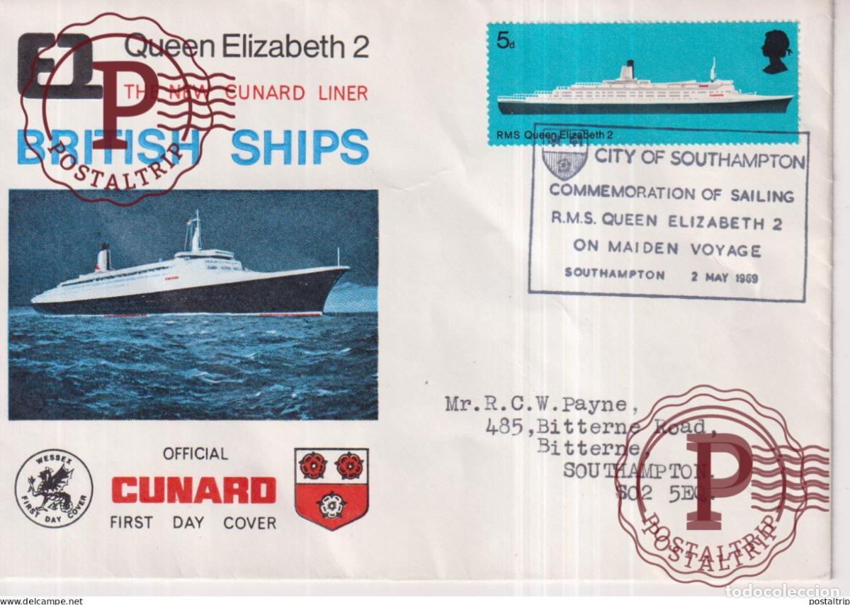 Sellos: QUEEN ELIZABETH 2 ON MAIDEN VOYAGE 16*11cm cunard