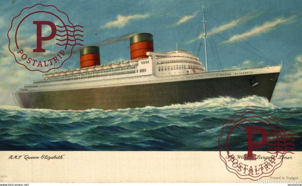 Sellos: NOT POSTCARD BUT ABSTRACT OF LOG OF CUNARD RMS QUEEN ELIZABETH SOUTHAMPTON CHERBOURG NY 16.5*10.5CM