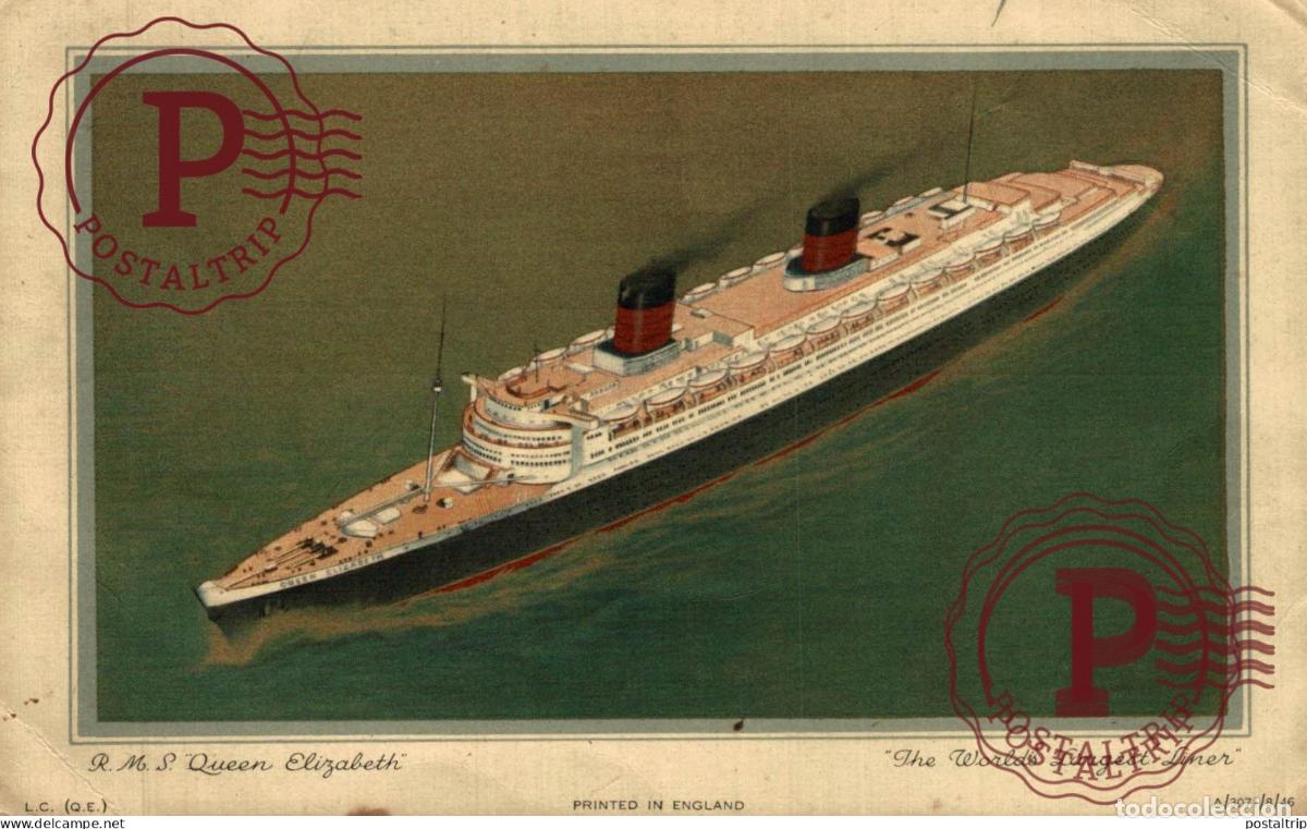 Sellos: NOT POSTCARD BUT ABSTRACT OF LOG OF CUNARD RMS QUEEN ELIZABETH SOUTHAMPTON NY 16.5*10.5CM SHIP VESS