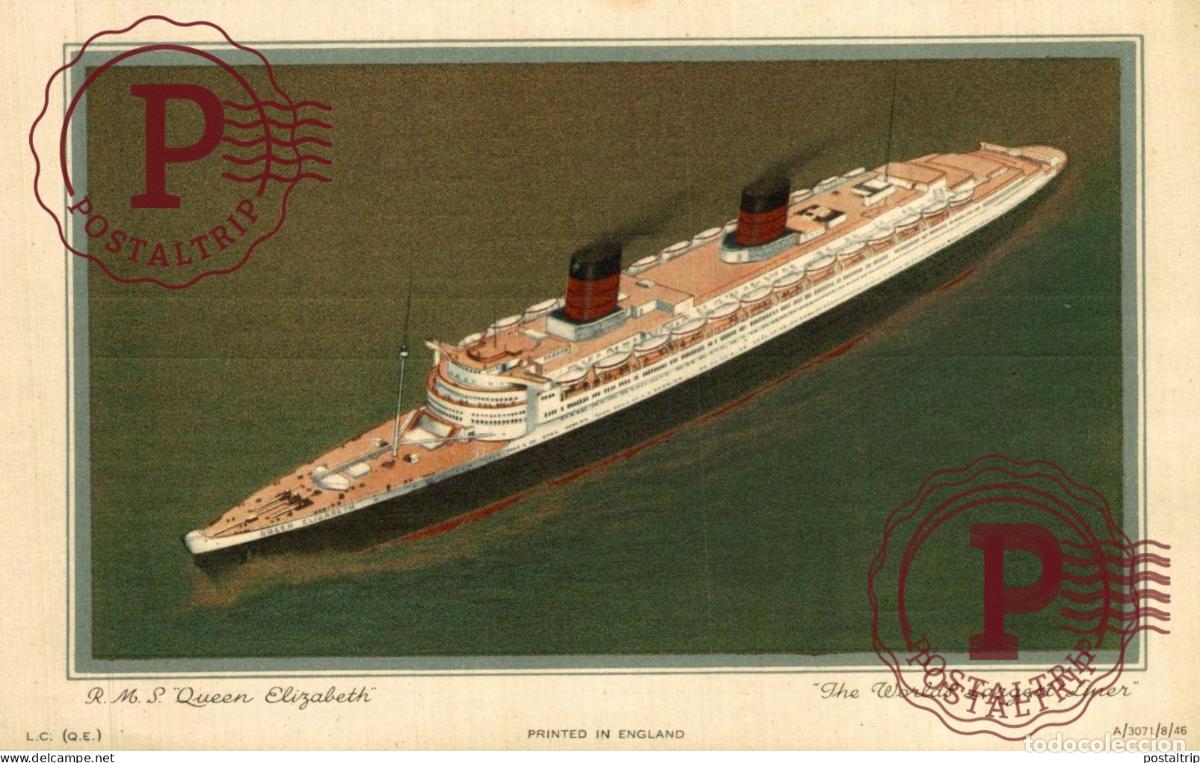 Sellos: NOT POSTCARD BUT ABSTRACT OF LOG OF CUNARD RMS QUEEN ELIZABETH NY SOUTHAMPTON 16.5*10.5CM SHIP VE